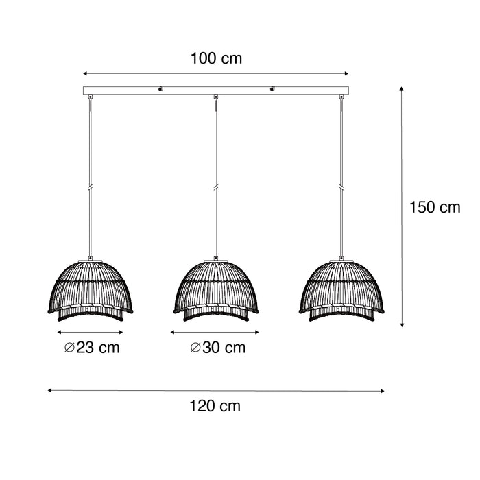 QAZQA Oosterse hanglamp zwart bamboe 3-lichts - Pua