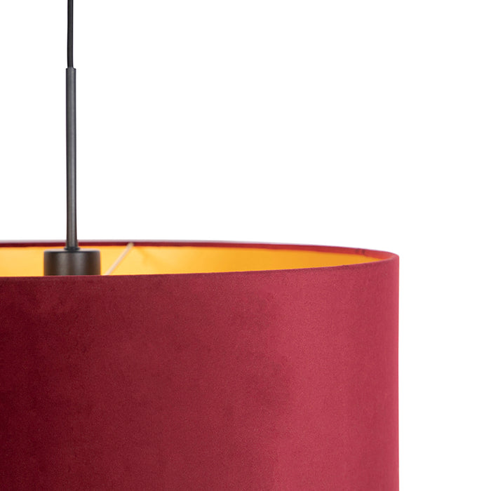 QAZQA Hanglamp met velours kap rood met goud 50 cm - Combi