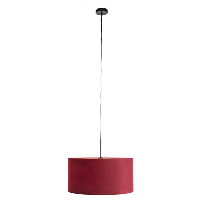 QAZQA Hanglamp met velours kap rood met goud 50 cm - Combi