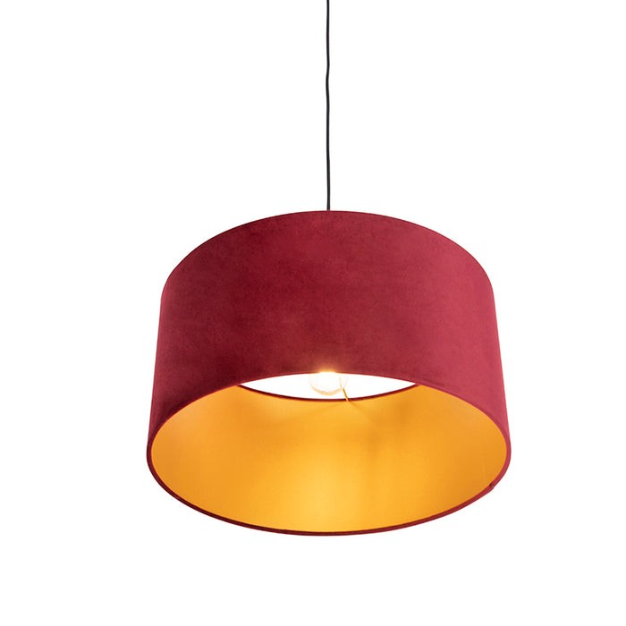 QAZQA Hanglamp met velours kap rood met goud 50 cm - Combi
