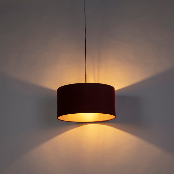 QAZQA Hanglamp met velours kap rood met goud 50 cm - Combi