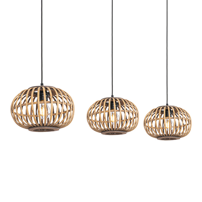 QAZQA Oosterse hanglamp bamboe 3-lichts langwerpig - Amira