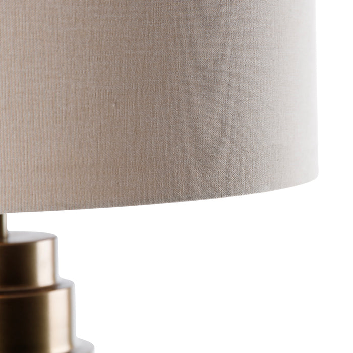 QAZQA Tafellamp brons stoffen kap lichtbruin 50 cm - Bruut