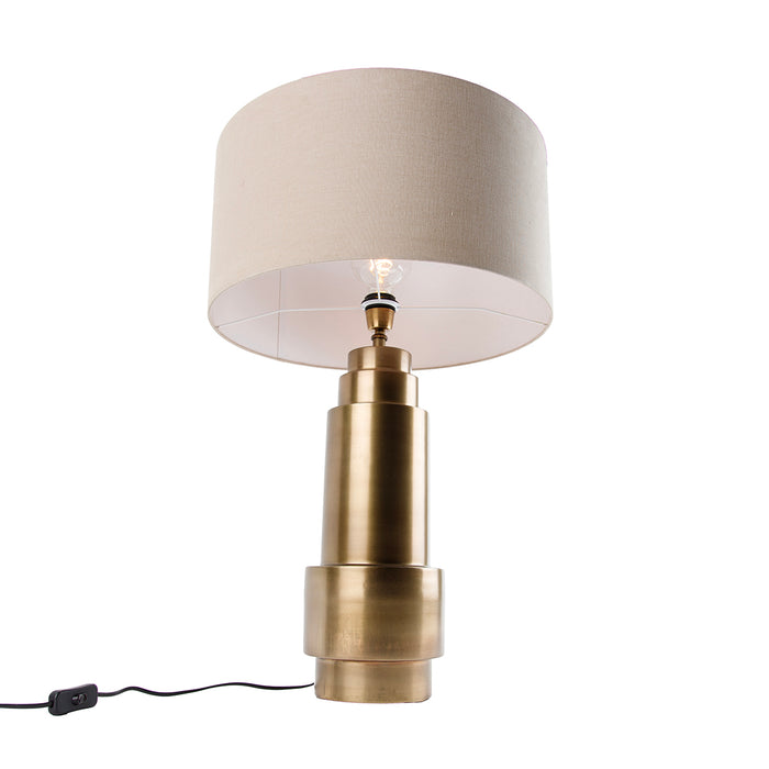 QAZQA Tafellamp brons stoffen kap lichtbruin 50 cm - Bruut