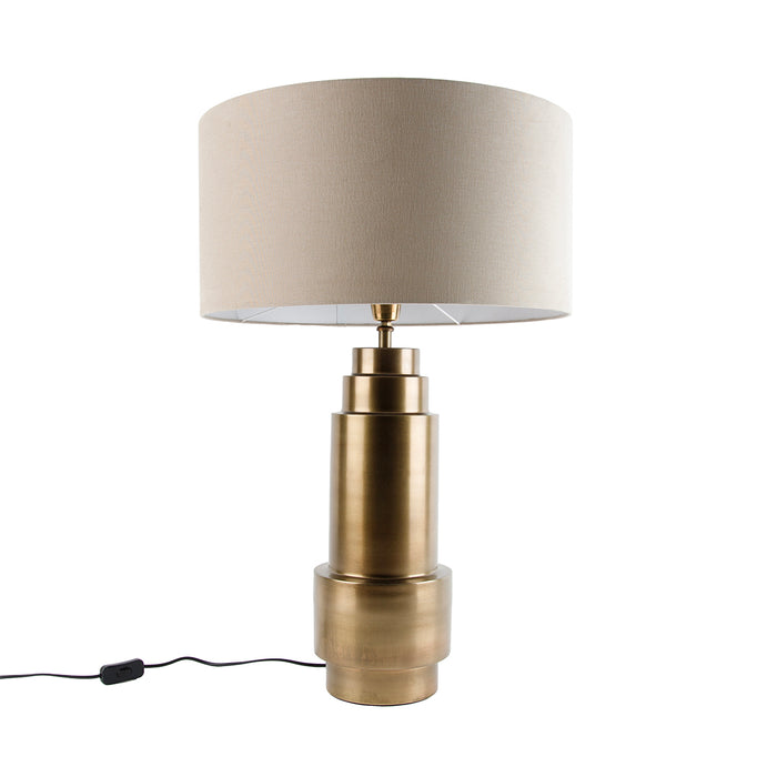 QAZQA Tafellamp brons stoffen kap lichtbruin 50 cm - Bruut
