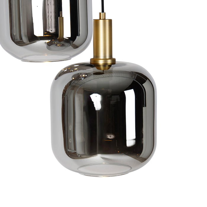 QAZQA Hanglamp zwart met goud en smoke glas incl. 3 PUCC - Zuzanna