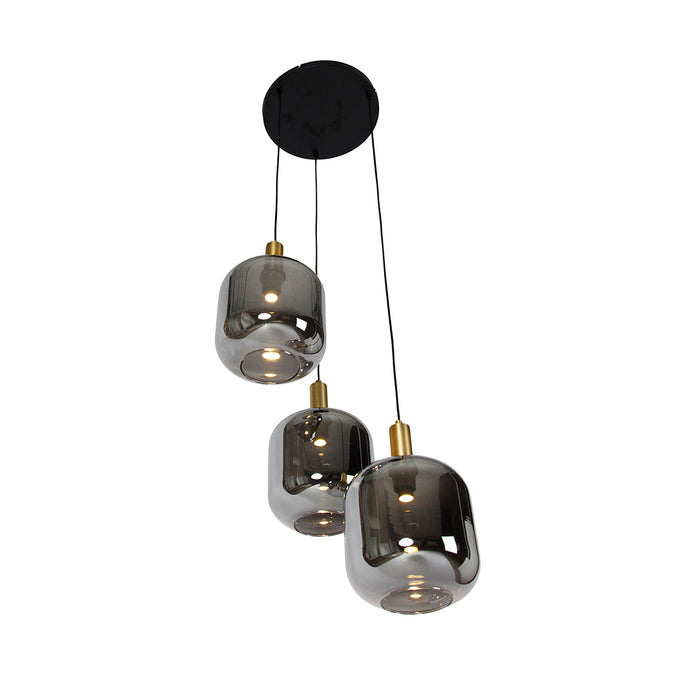 QAZQA Hanglamp zwart met goud en smoke glas incl. 3 PUCC - Zuzanna