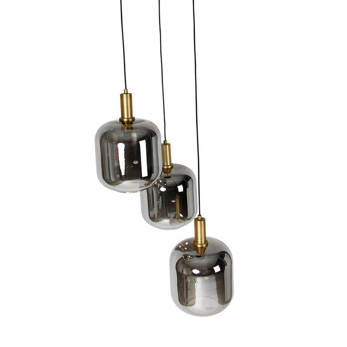 QAZQA Hanglamp zwart met goud en smoke glas incl. 3 PUCC - Zuzanna