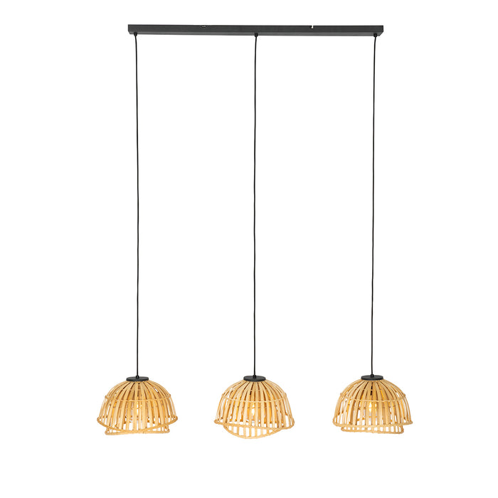 QAZQA Oosterse hanglamp zwart met naturel bamboe 3-lichts - Pua