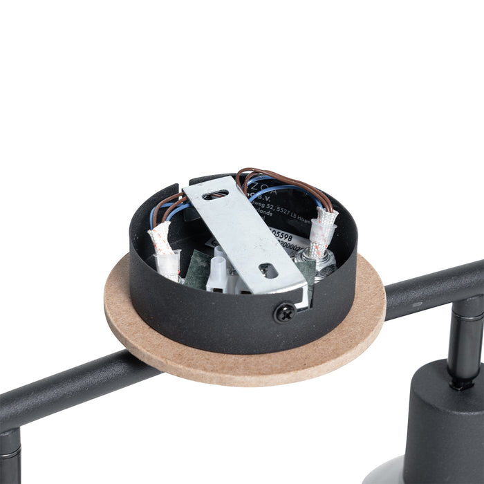 QAZQA Plafondlamp zwart met smoke glas en hout 4-lichts - Vidro