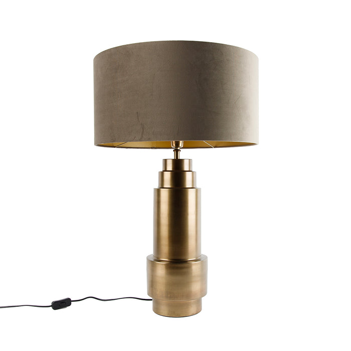 QAZQA Tafellamp brons velours kap taupe met goud 50 cm - Bruut