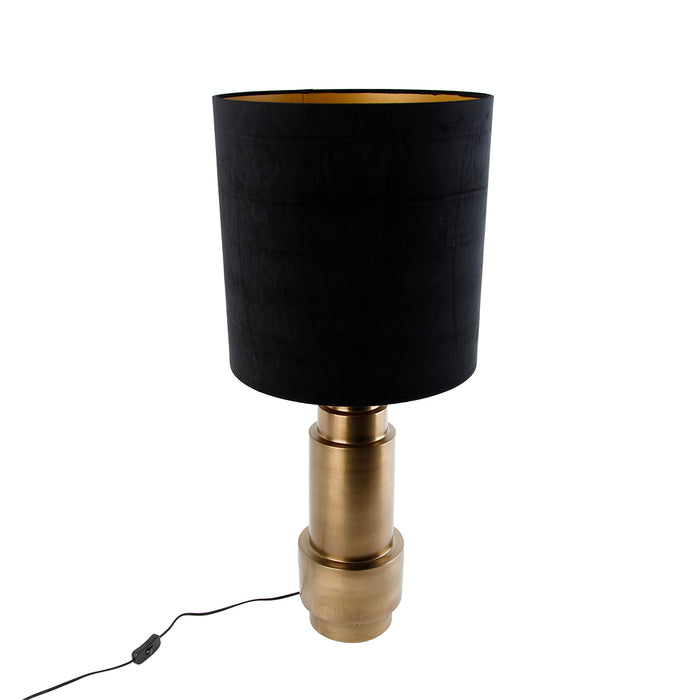 QAZQA Tafellamp brons velours kap zwart met goud 40 cm - Bruut