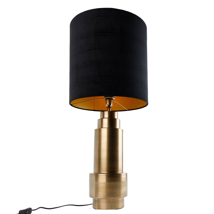 QAZQA Tafellamp brons velours kap zwart met goud 40 cm - Bruut