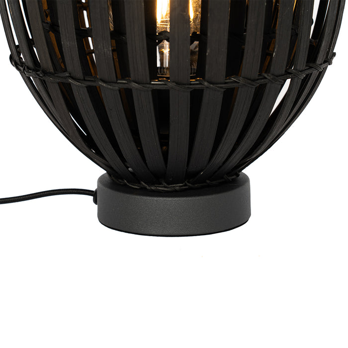 QAZQA Oosterse tafellamp zwart bamboe 25cm - Pua