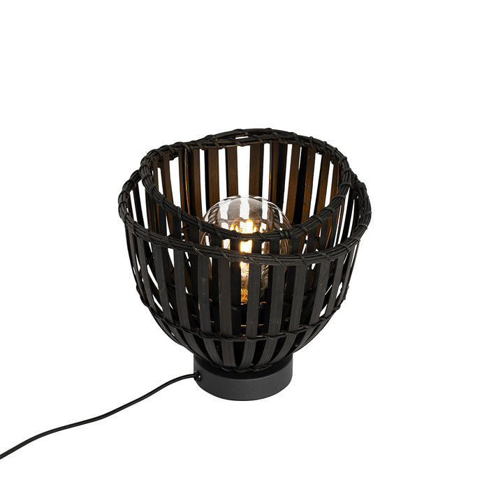 QAZQA Oosterse tafellamp zwart bamboe 25cm - Pua