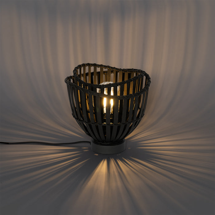 QAZQA Oosterse tafellamp zwart bamboe 25cm - Pua