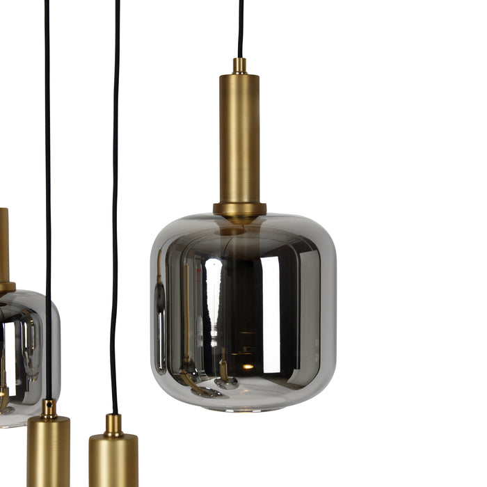 QAZQA Hanglamp zwart met goud met smoke glas incl. 5 PUCC - Zuzanna