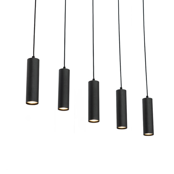 QAZQA Moderne hanglamp zwart met hout 5-lichts - Jeana