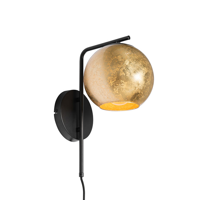 QAZQA Design wandlamp zwart met goud glas - Bert
