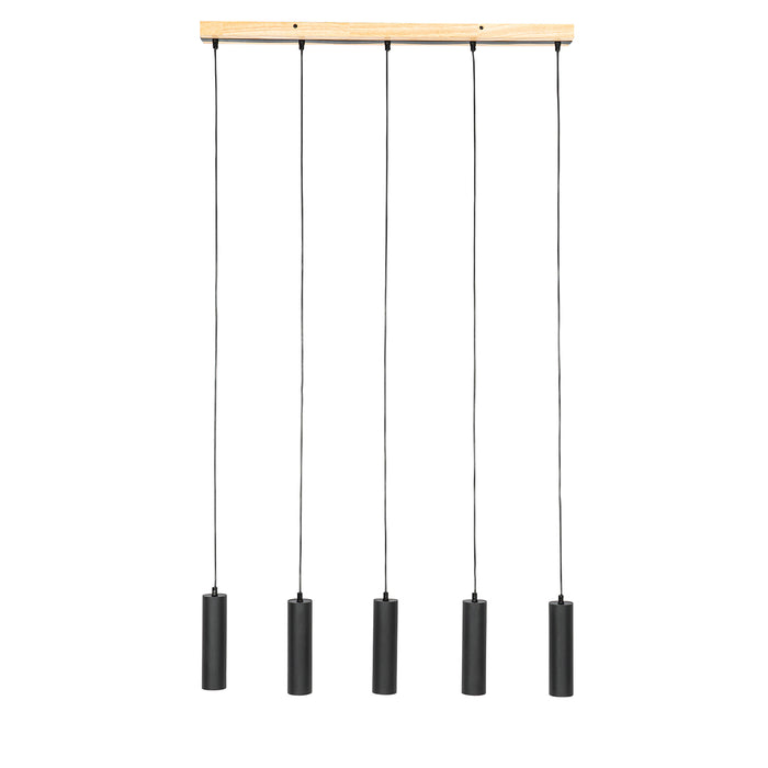 QAZQA Moderne hanglamp zwart met hout 5-lichts - Jeana