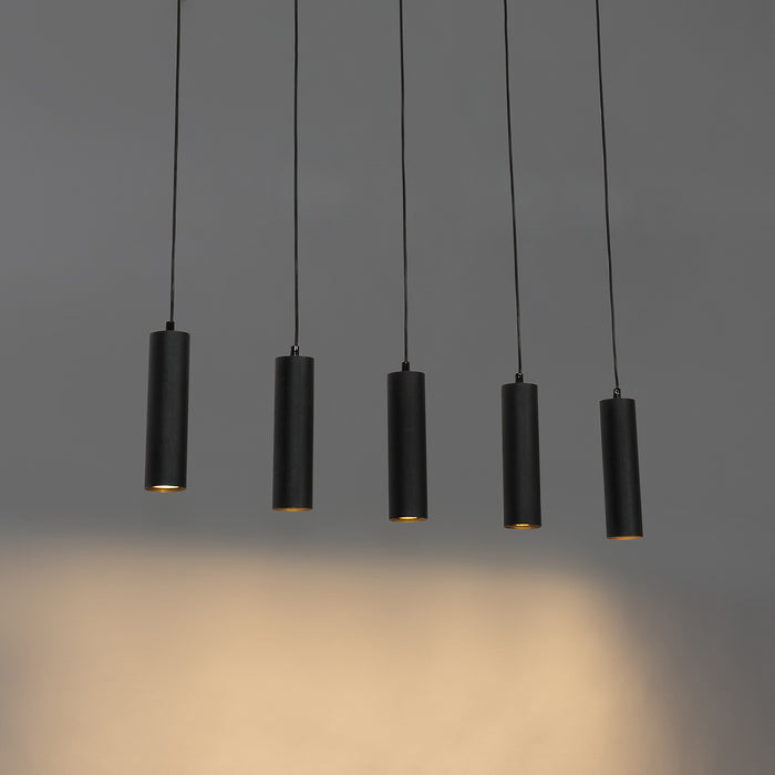 QAZQA Moderne hanglamp zwart met hout 5-lichts - Jeana