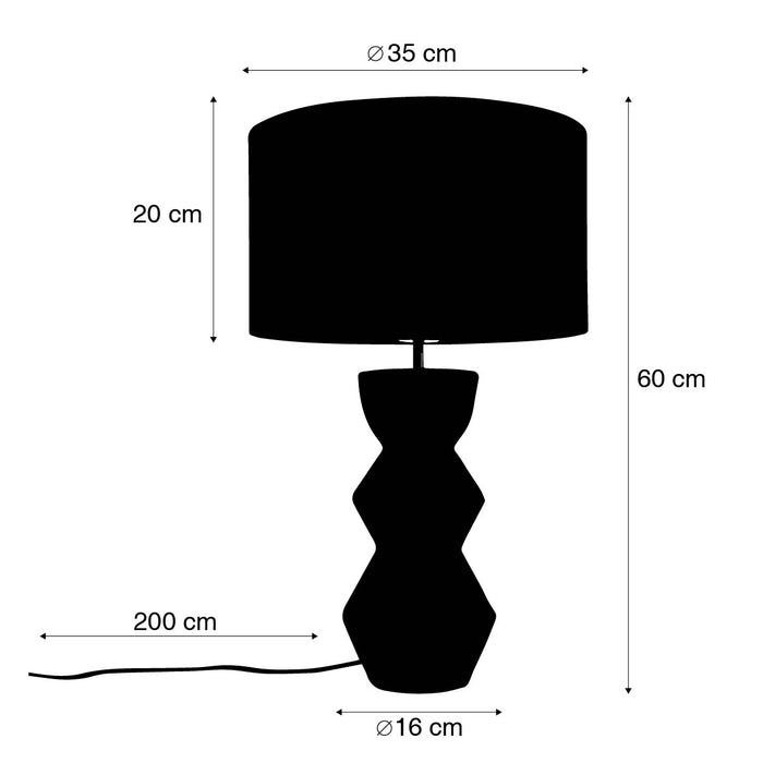 QAZQA Design tafellamp zwart 16 cm stoffen kap lichtgrijs 35 cm -