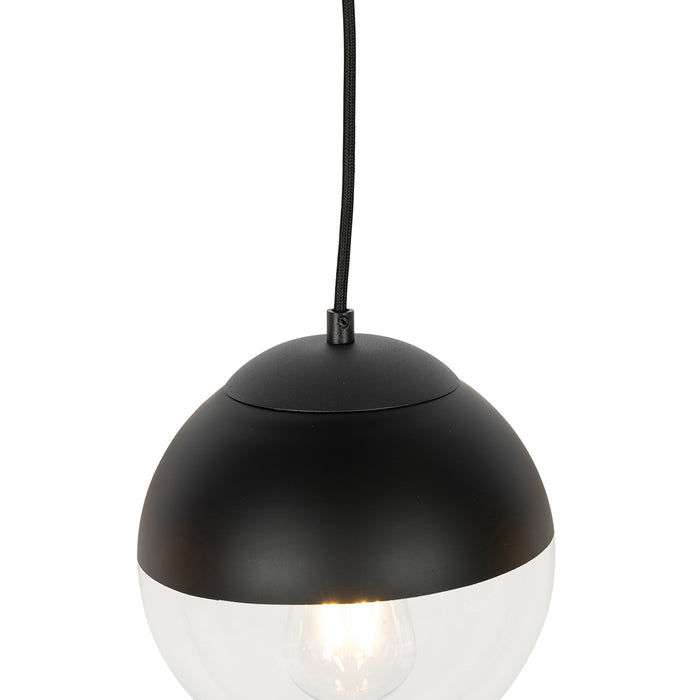 QAZQA Retro hanglamp zwart met helder glas langwerpig 3-lichts -