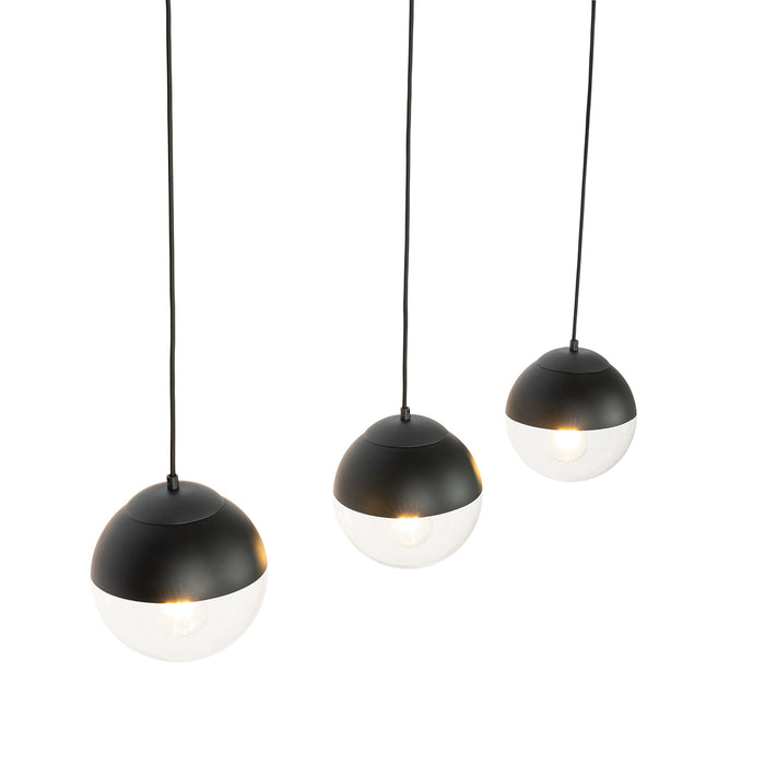QAZQA Retro hanglamp zwart met helder glas langwerpig 3-lichts -