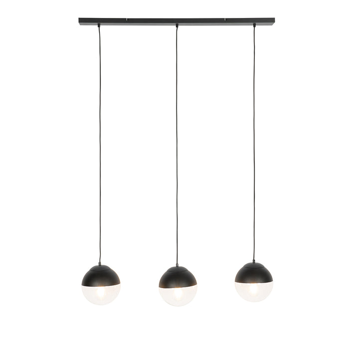 QAZQA Retro hanglamp zwart met helder glas langwerpig 3-lichts -