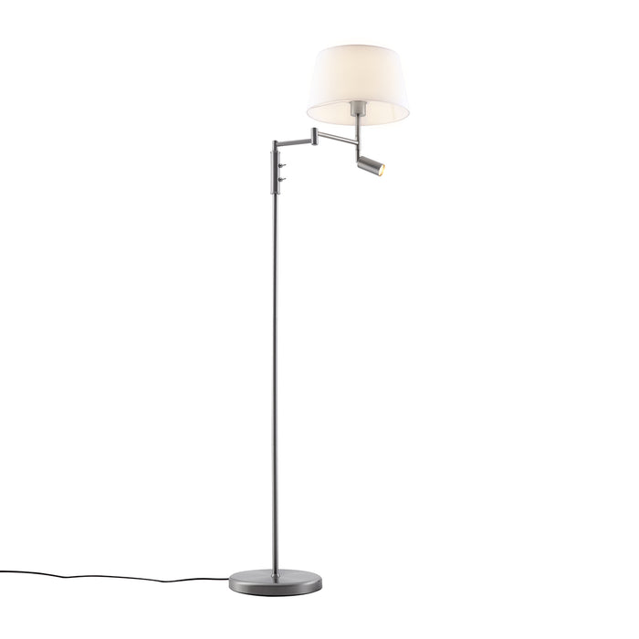 QAZQA Vloerlamp staal met witte kap en verstelbare leeslamp - Ladas