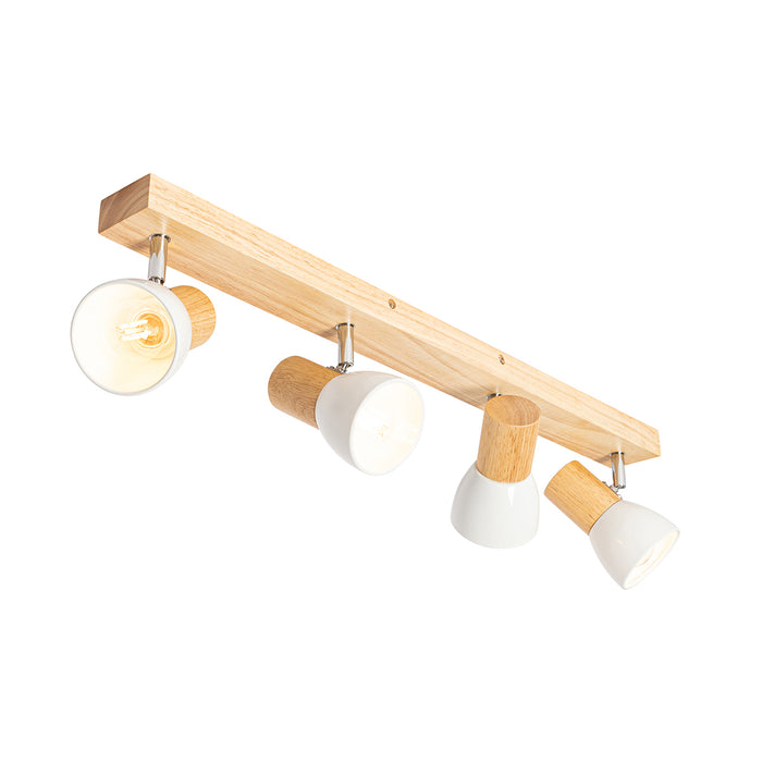 QAZQA Plafondspot hout met wit verstelbaar 4-lichts - Thorin