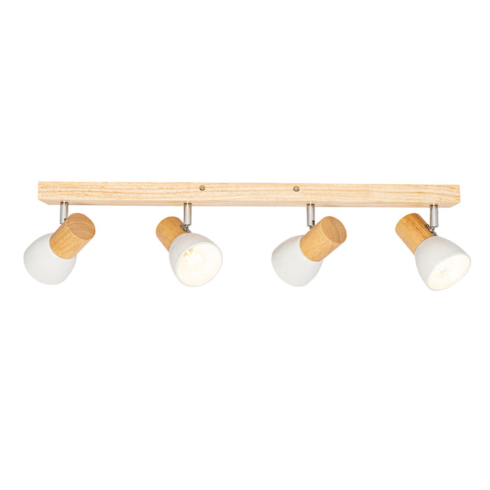 QAZQA Plafondspot hout met wit verstelbaar 4-lichts - Thorin