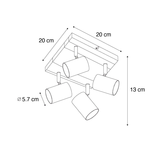 QAZQA Plafondlamp zwart met hout 4-lichts verstelbaar rechthoekig -
