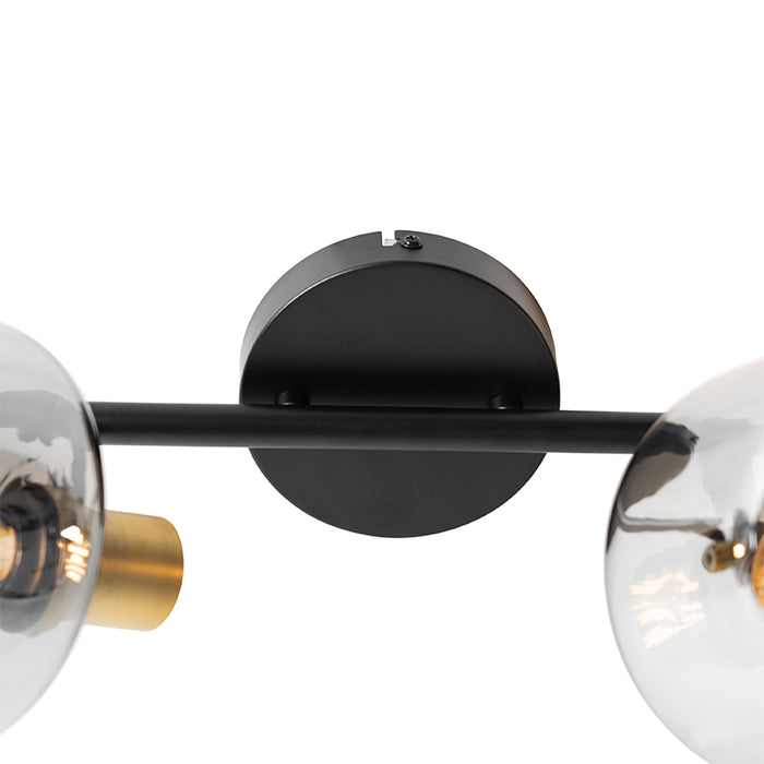 QAZQA Plafondspot zwart met goud met smoke glas 2-lichts - Zuzanna