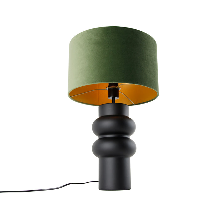 QAZQA Design tafellamp zwart 17 cm velours kap groen met goud 35 cm -