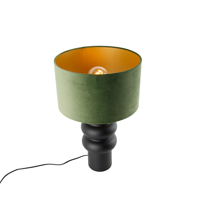 QAZQA Design tafellamp zwart 17 cm velours kap groen met goud 35 cm -