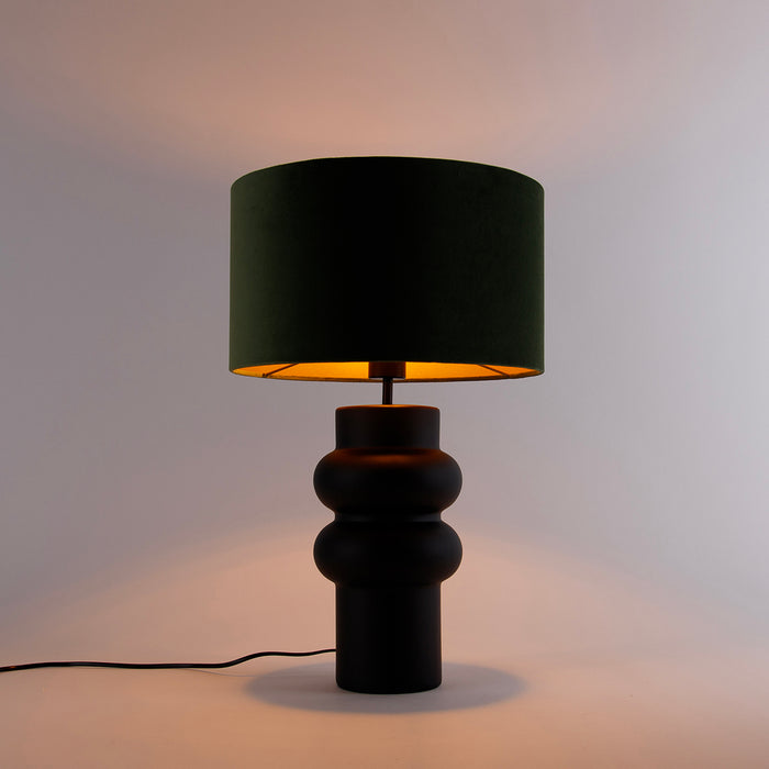 QAZQA Design tafellamp zwart 17 cm velours kap groen met goud 35 cm -