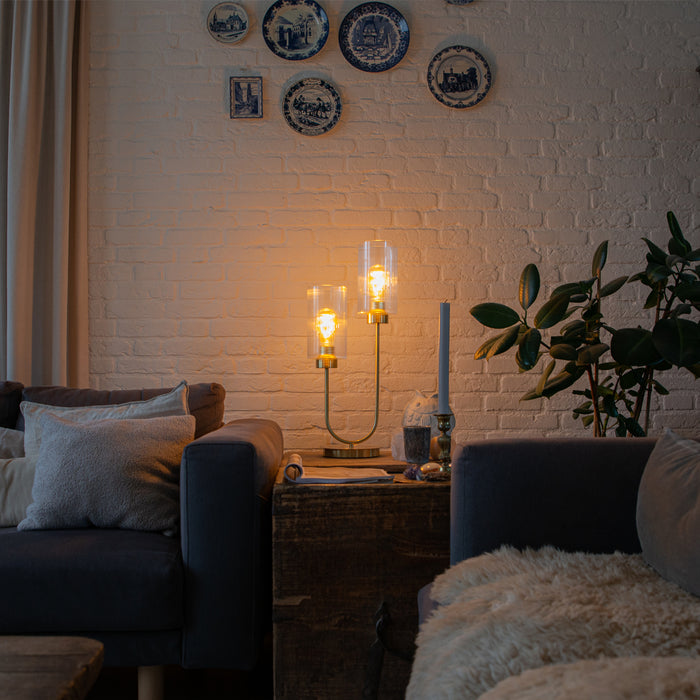 QAZQA Art Deco tafellamp goud met glas 2-lichts - Laura