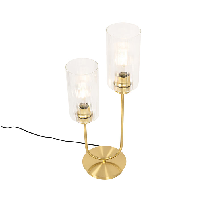 QAZQA Art Deco tafellamp goud met glas 2-lichts - Laura