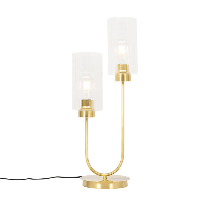 QAZQA Art Deco tafellamp goud met glas 2-lichts - Laura