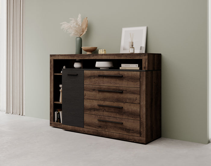 Meubella Dressoir Borna - Donker eiken - Grijs eiken - 161 cm