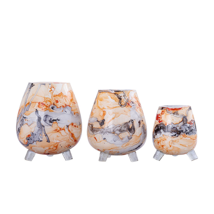 PTMD Windlicht Jamillia - 19x19x21 cm - Glas - Oranje