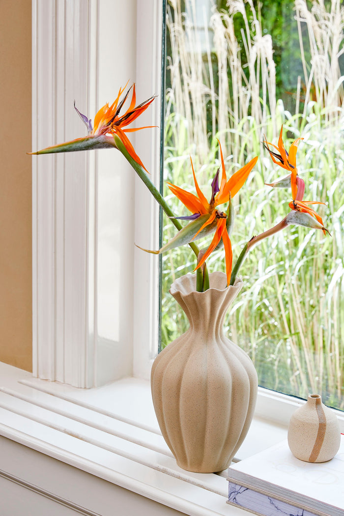 Mica Decorations Fiore Vaas - L15 x B15 x H40 cm - Keramiek - Beige