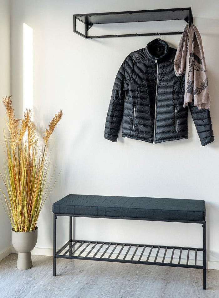 House Nordic Bankje Avery met schap en kussen zwart