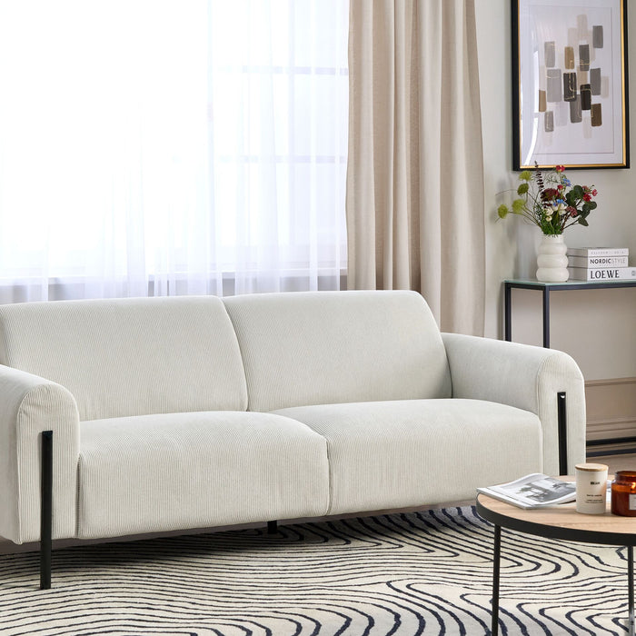 Beliani - ASKIM - Driezitsbank - Gebroken wit - Corduroy