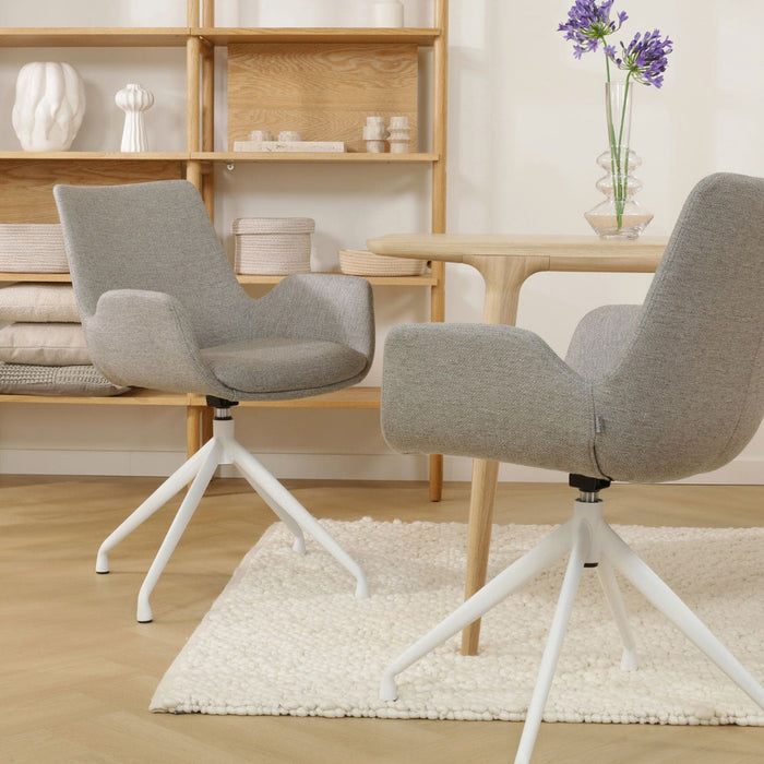 Nolon Nola-Eef Eetkamerstoel Warm Grijs - Draaibaar Wit Onderstel