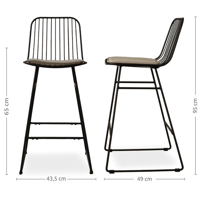 Nolon Pelle Metalen Barkruk Zwart - Met Zitkussen