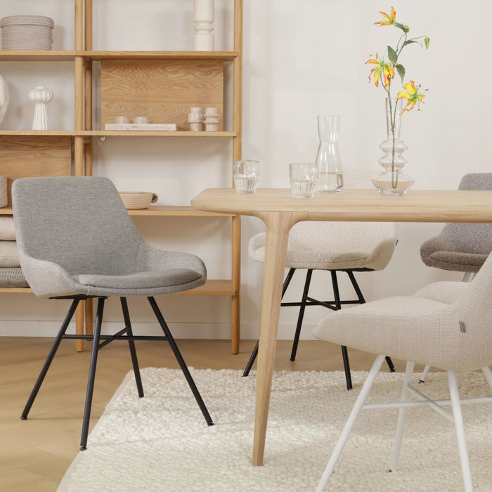 Nolon Noa-Isa Eetkamerstoel Warm Grijs - Stof - Wit Onderstel