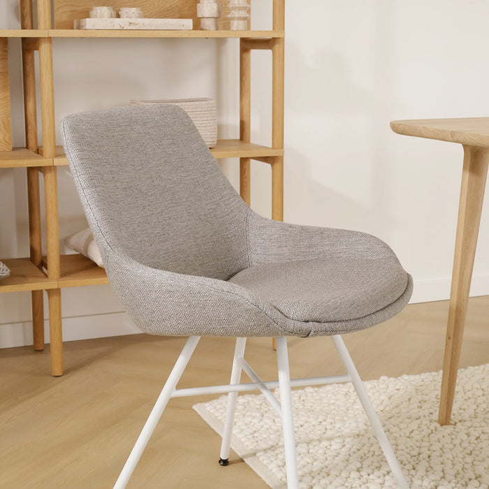 Nolon Noa-Isa Eetkamerstoel Warm Grijs - Stof - Wit Onderstel