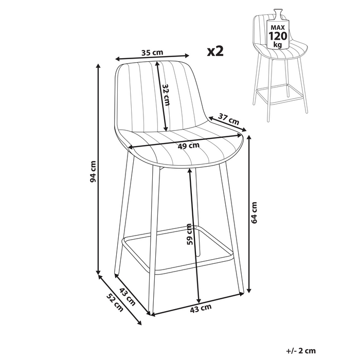 Beliani - DUBROVNIK - Barkruk set van 2 - Lichtbeige - Fluweel